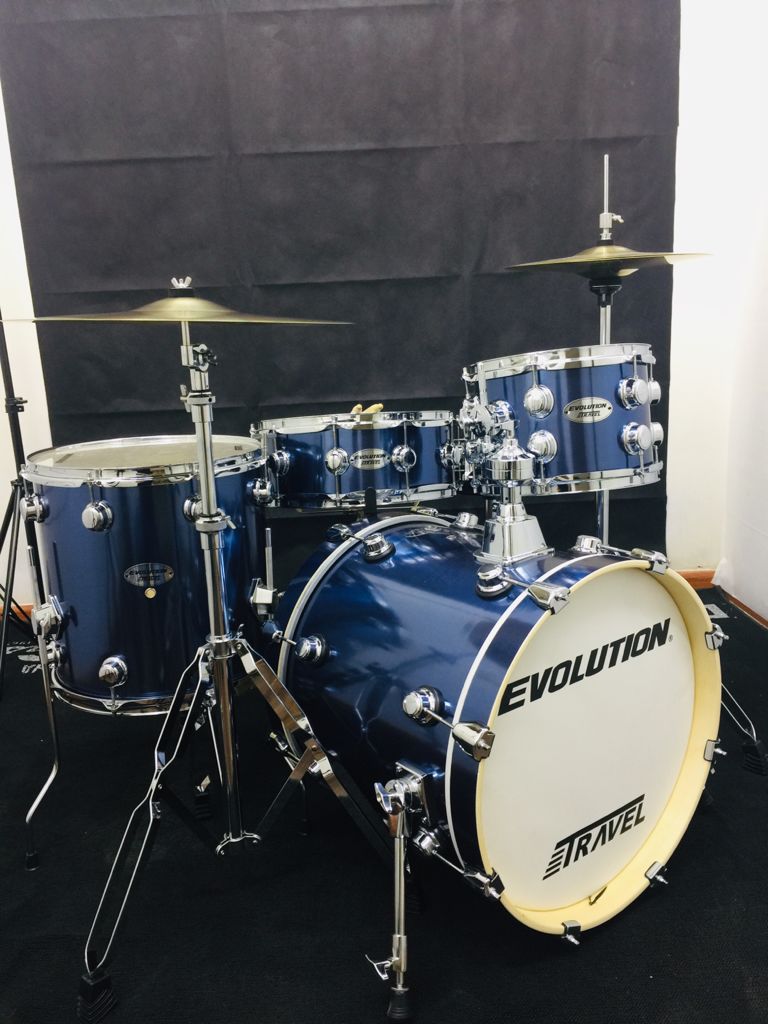 BATERÍA EVOLUTION VIAJERA 4 PIEZAS ATRILES ASIENTO PLATILLOS - AZUL