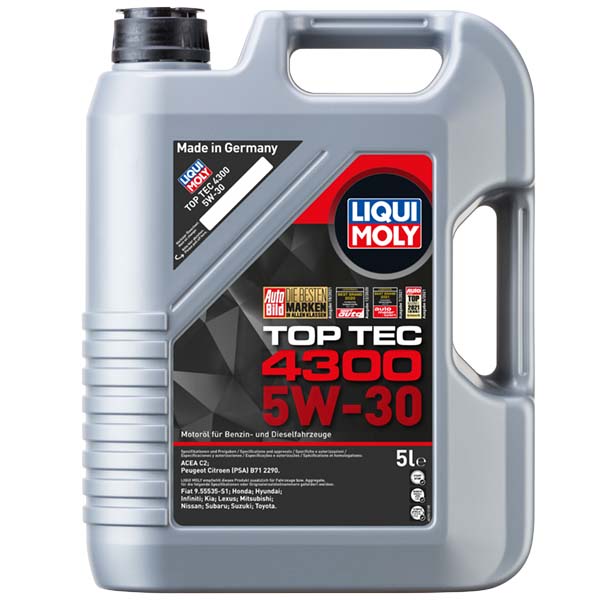 Aceite para Motor, Liqui Moly, Top Tec 4300, 5W-30, 100% Sintético, 5 L