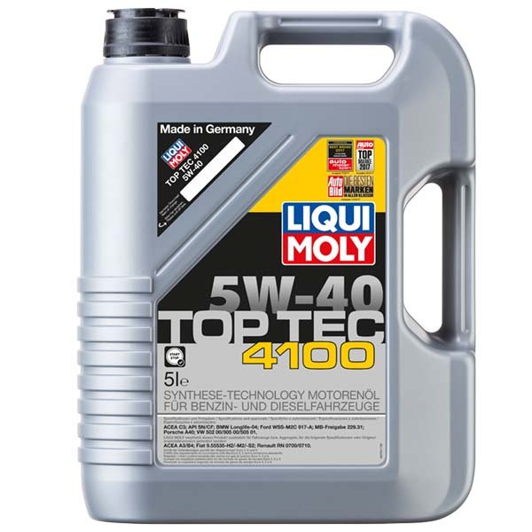Aceite Liqui Moly 100% sintético para motor TOP TEC 4100 SAE 5W-40 5 litros