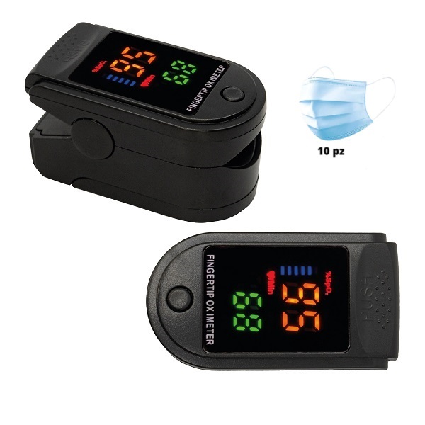 Oxímetro digital de pulso + 10 tricapa. Negro