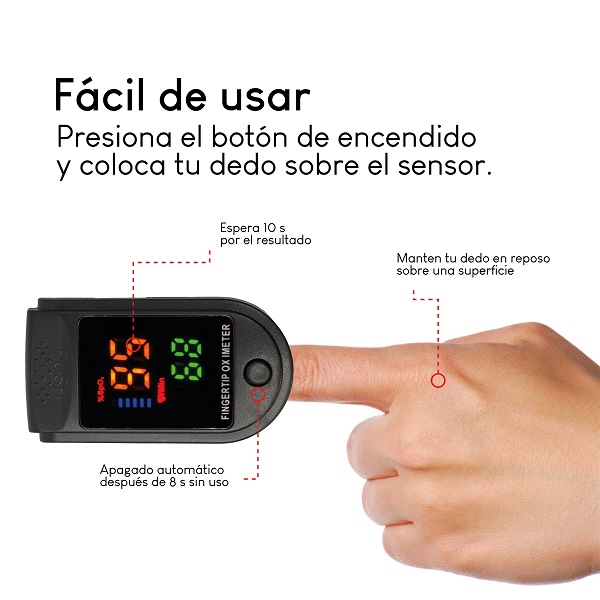 Oxímetro digital de pulso + 10 tricapa. Negro