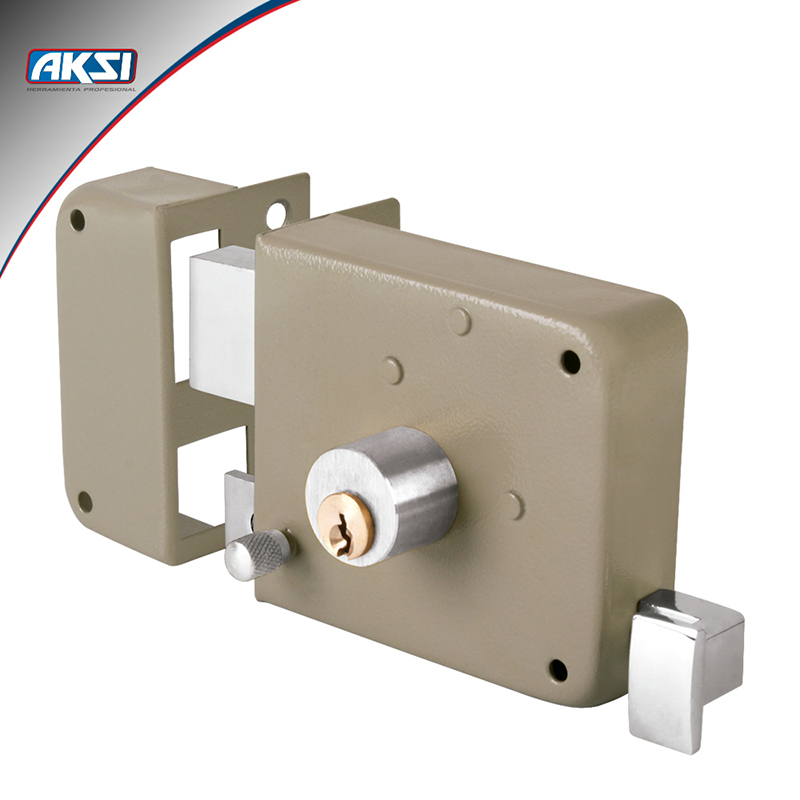 CERRADURA SOBREPONER AKSI - IZQUIERDA - de llave tradicional. Incluye 3 llaves 