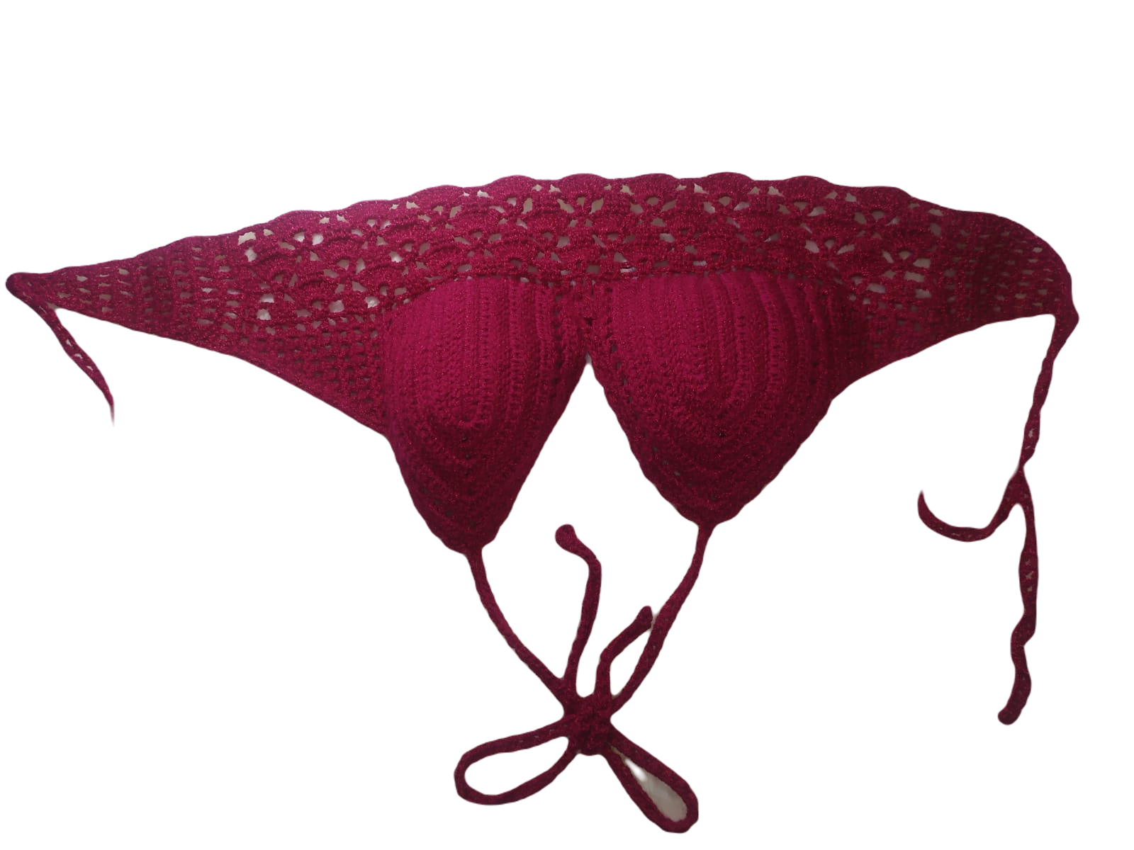 CROP TOP BRALETTE VIKINI TEJIDO AL CROCHET CORDON TRASERO ROSA FIUSHA CH MEDIANA 32-34 B