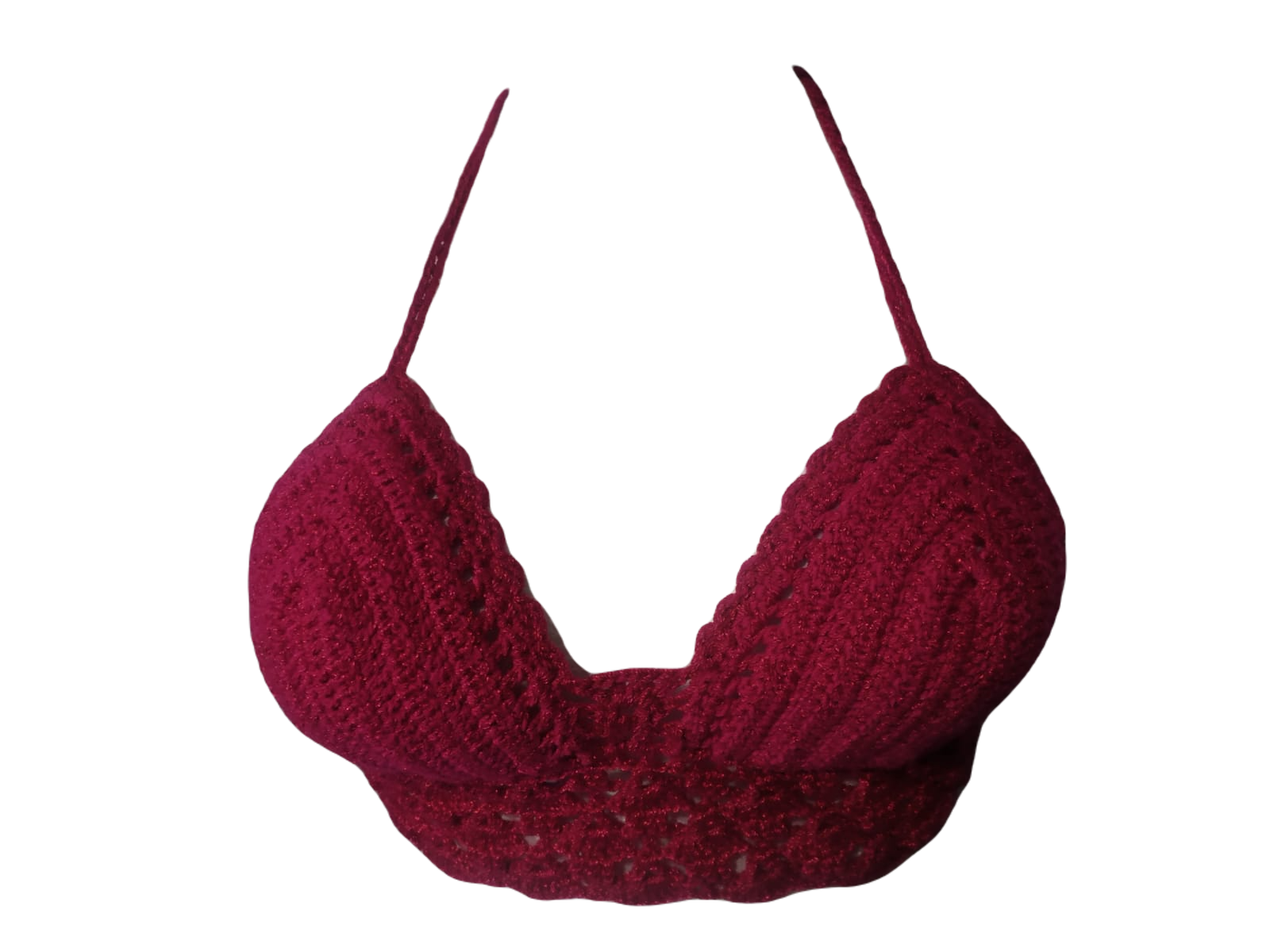 CROP TOP BRALETTE VIKINI TEJIDO AL CROCHET CORDON TRASERO ROSA FIUSHA CH MEDIANA 32-34 B