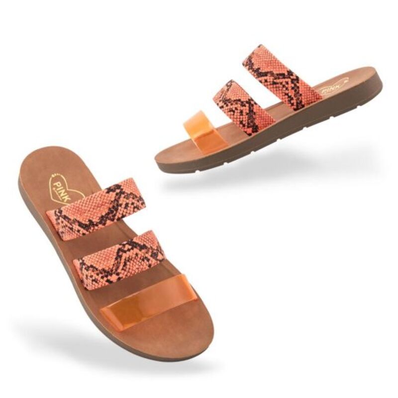 Sandalia Para Mujer Casual Naranja Diseño Piel Serpiente 95