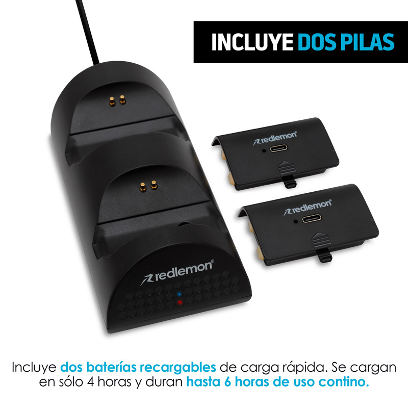 Cargador para Controles Xbox Series X y Xbox One + 2 Baterías Redlemon