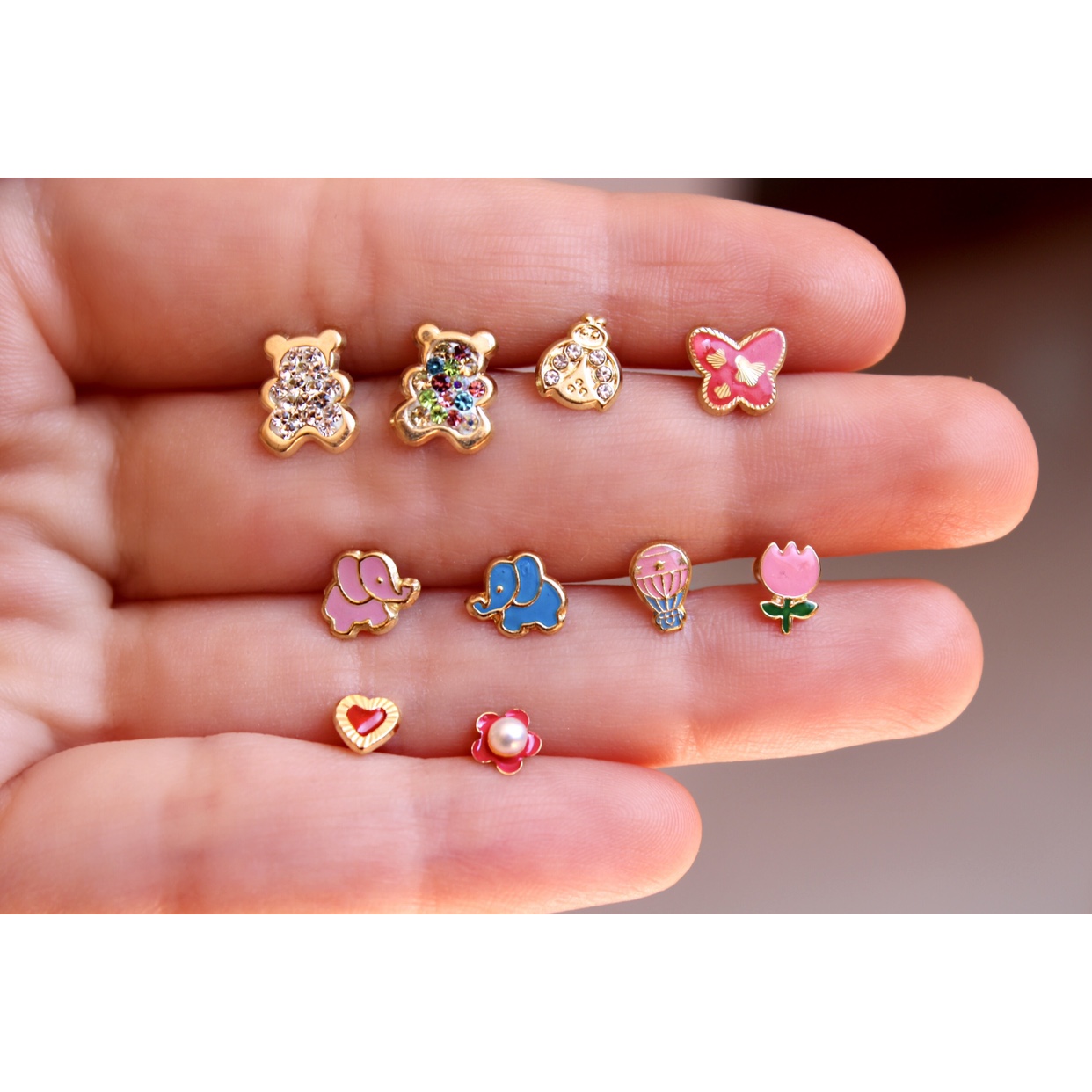 Arete Broquel Piercing Figuras Niñal, Oro de 10K - Mancini Joyas