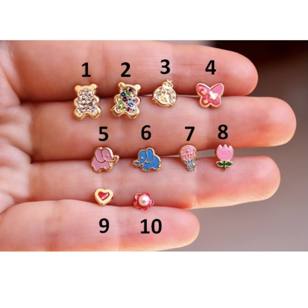 Arete Broquel Piercing Figuras Niñal, Oro de 10K - Mancini Joyas