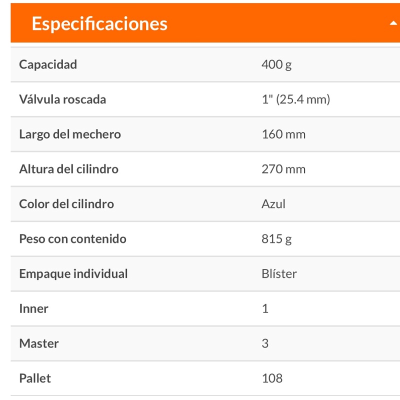 Cilindro de Gas Propano con Mechero de 400g Azul Truper KIT-GAS-400A Plomeria Soldar Soldadura en cobre Plomo