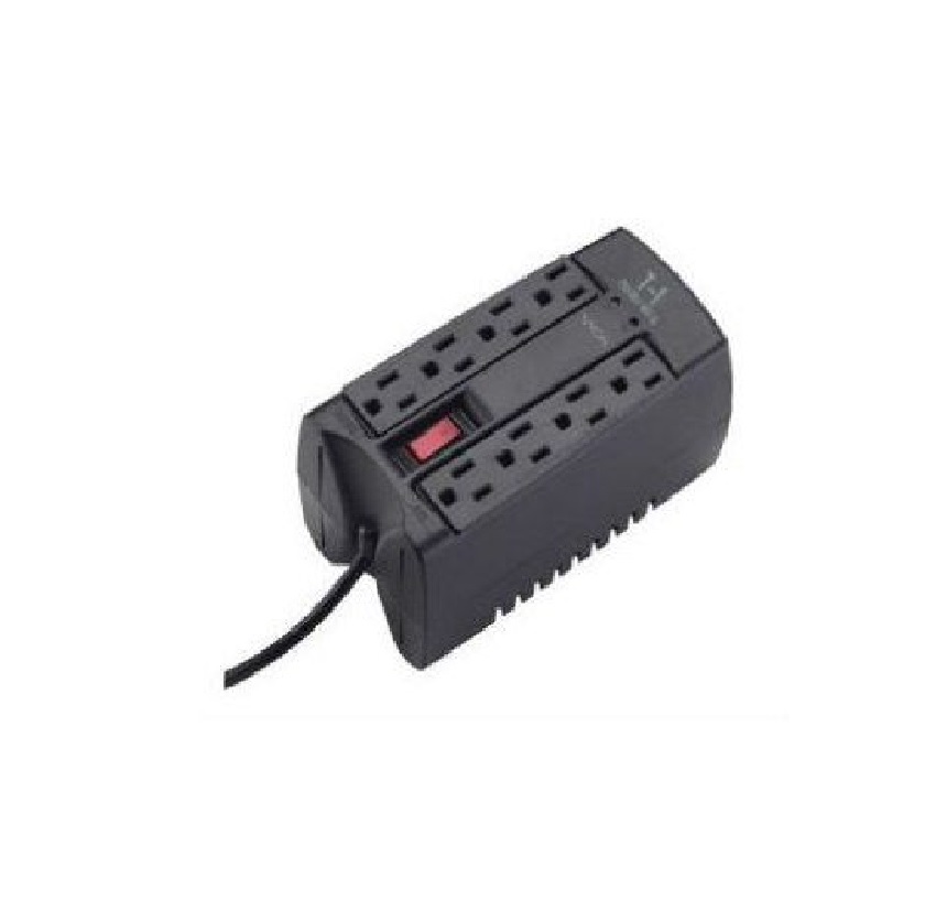 REGULADOR ELECTRÓNICO DE VOLTAJE 750 VA 400 WATTS 8 TOMAS 5-15R ENERGIA NEGRO SMART TV CEL PANTALLA