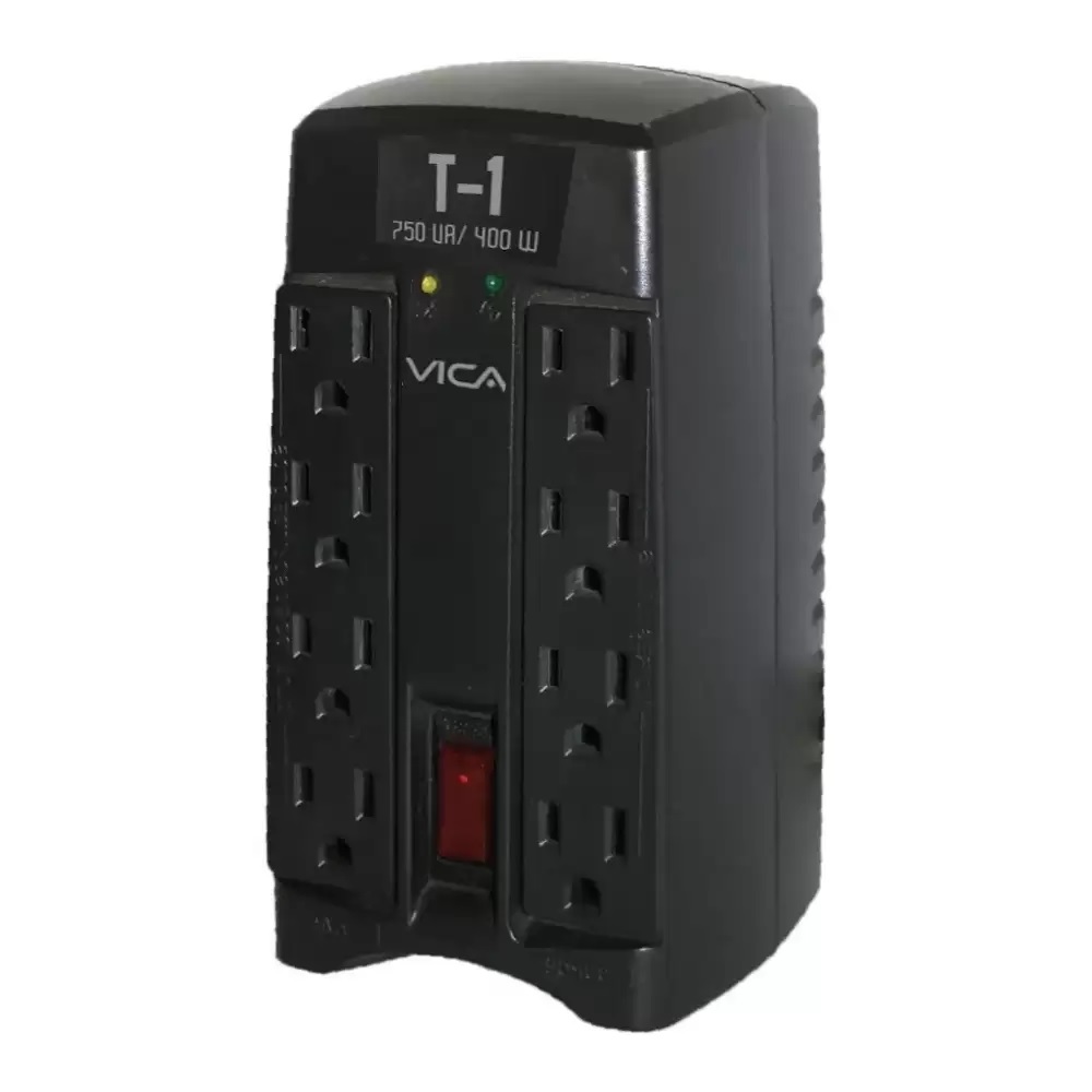 REGULADOR ELECTRÓNICO DE VOLTAJE 750 VA 400 WATTS 8 TOMAS 5-15R ENERGIA NEGRO SMART TV CEL PANTALLA