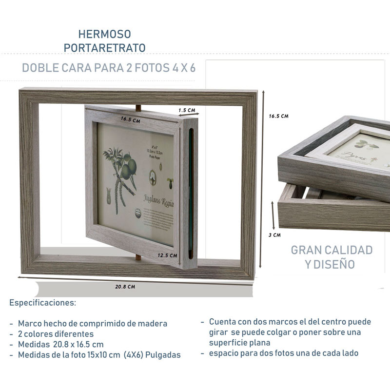 Portaretrato Giratorio Madera Regalo Novios Cuadros Decorativos Moda Hogar hw112 4x6