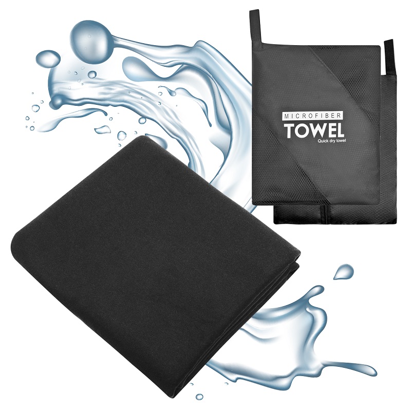 Toalla de microfibra secado rápido con bolsa de viaje 80x160cm. Negra