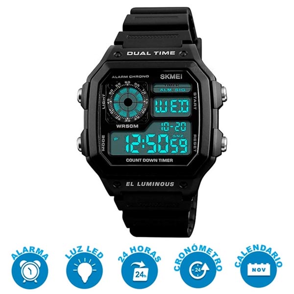 Reloj para Hombre, Deportivo, Digital, Correa Silicón, Ajustable 