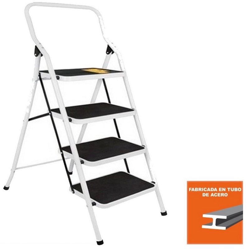 Escalera Escalerilla Tubular tipo Tijera de Acero Plegable 4 Peldaños-Escalones , Uso Domestico-Casa Negocio Papeleria Jardín Pretul ESTU-4P 