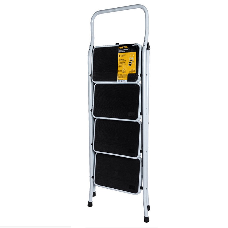Escalera Escalerilla Tubular tipo Tijera de Acero Plegable 4 Peldaños-Escalones , Uso Domestico-Casa Negocio Papeleria Jardín Pretul ESTU-4P 