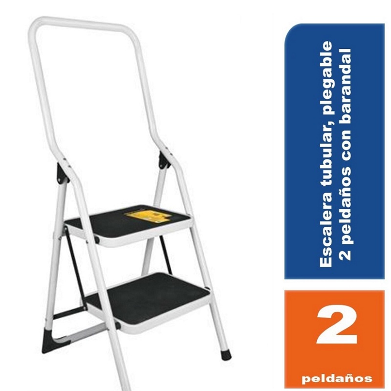 ESCALERA TUBULAR PLEGABLE DE 2 PELDAÑOS CON BARANDAL Uso Domestico-Papelerias-Jardin ESTU-2PB        rdin Pretul 