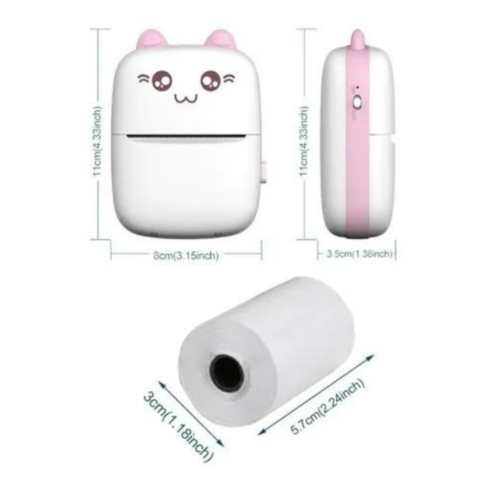 Mini Impresora Térmica Portátil Gato Inalámbrica C/rollo