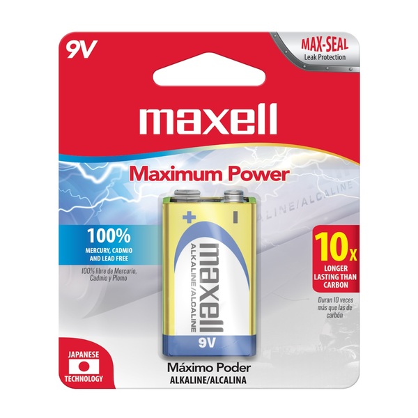 Maxell Batería Alcalina de 9V / Pila Cuadrada 9 Voltios / 1 Pieza / 6LF22-9V / 721150