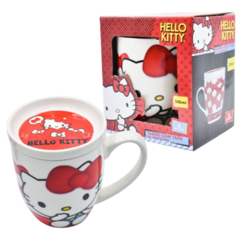 Sanrio 1754-23 Taza Hello Kitty de Porcelana Con Tapa Original 385 ml