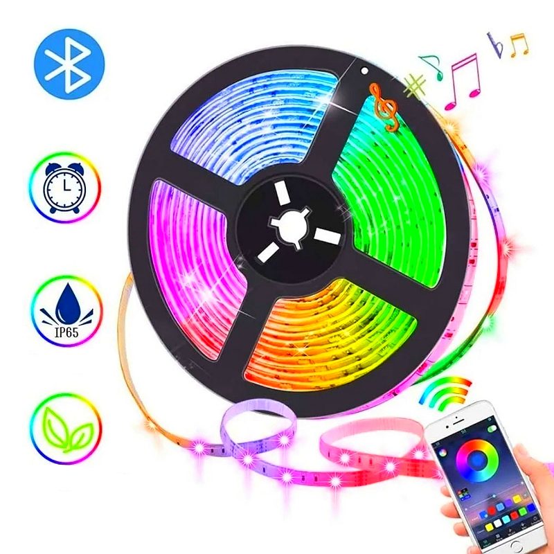 Tira De Luces Led Rgb De 2m Con Bluetooth Por App De Celular