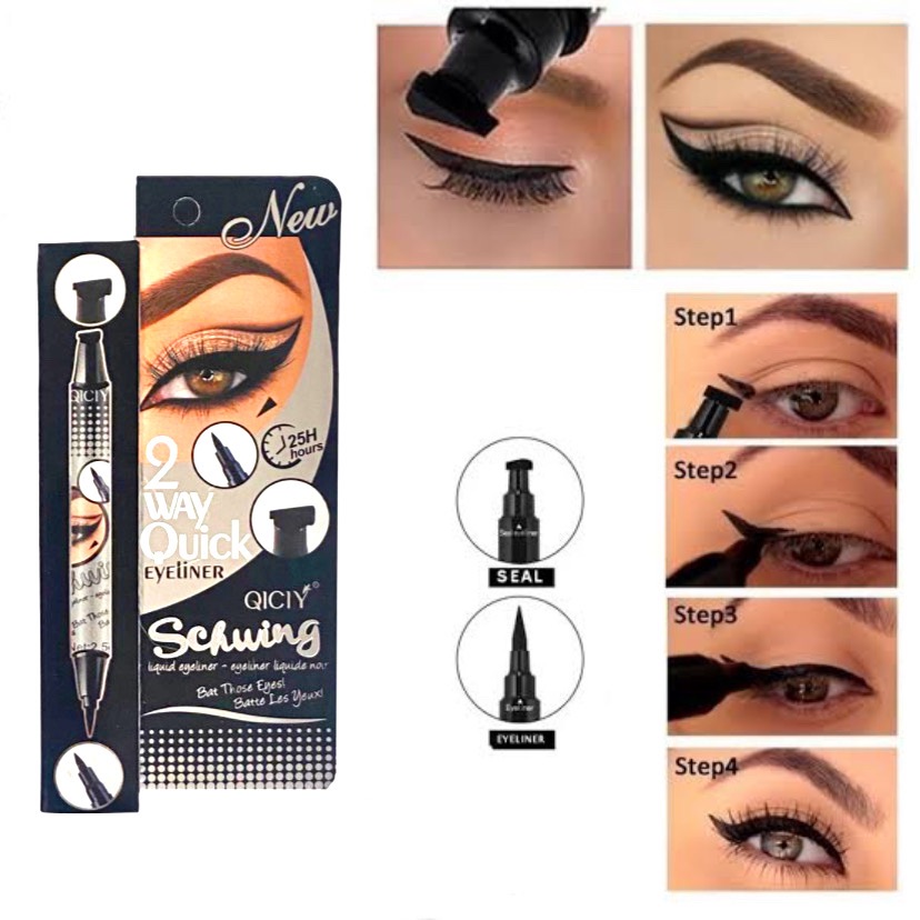 Delineador De Ojos Con Sello Tattoo Delineador Gato 2 En 1 Negro