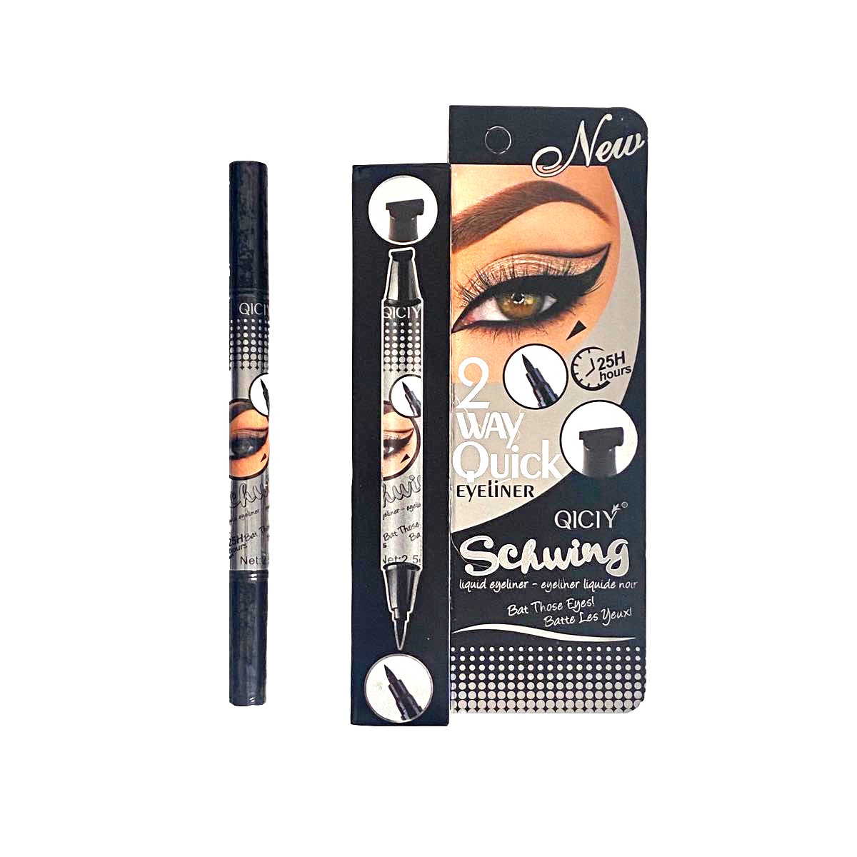 Delineador De Ojos Con Sello Tattoo Delineador Gato 2 En 1 Negro