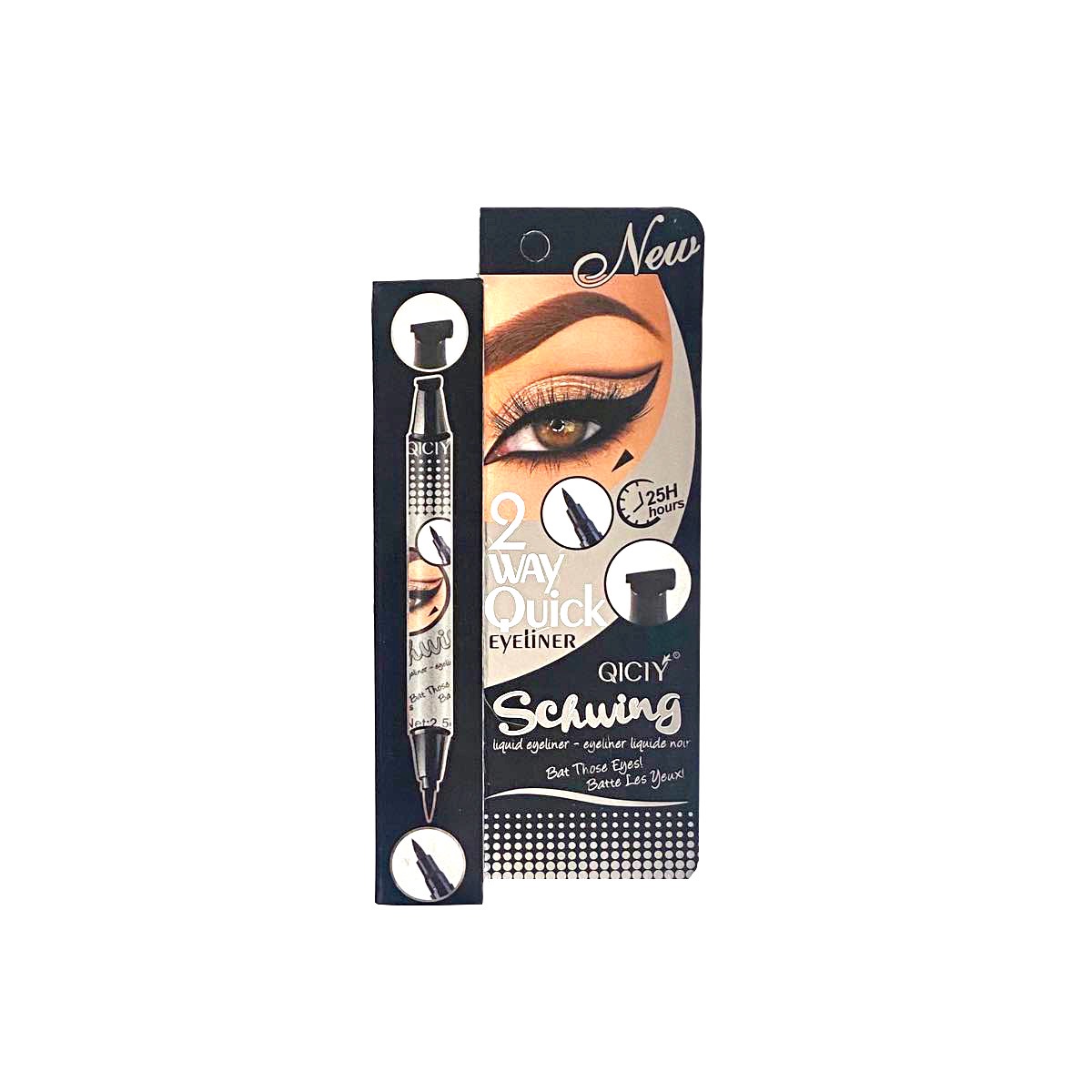 Delineador De Ojos Con Sello Tattoo Delineador Gato 2 En 1 Negro