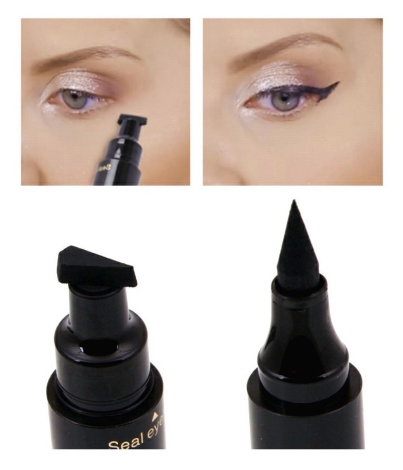 Delineador De Ojos Con Sello Tattoo Delineador Gato 2 En 1 Negro