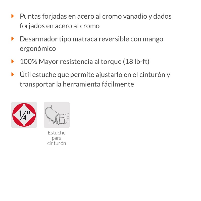 Desarmador Tipo Matraca con 18 Puntas Planas -de Cruz y 6 Dados Milimétricos Estuche para Cinturón JDM-26 TRUPER