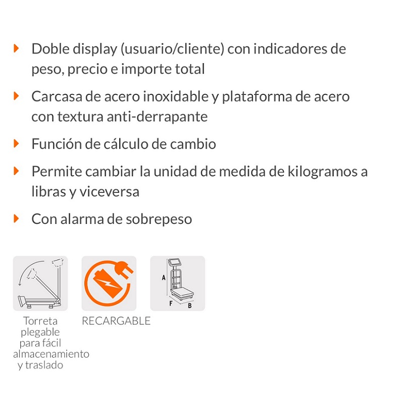 Bascula Comercial de Plataforma 40x50Cm Plegable Electrónica Truper BAS-200PLA hasta 200Kg Calidad Premium Recargable