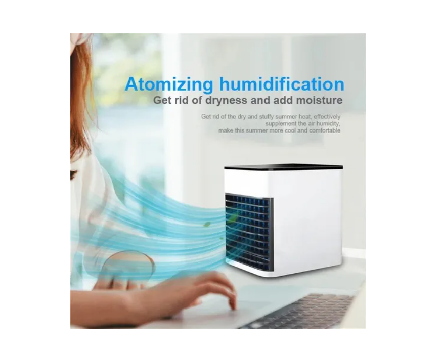 Mini Aire Acondicionado Clima Portatil Enfriador Portátil USB 3 en 1 Ventilador Purificador Humidificador, Aire Espacio Personal Humidificador, 3 Velocidades Ajustable para Hogar y Oficina