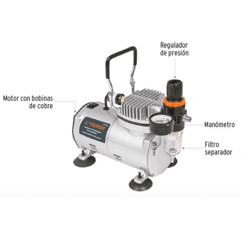Compresor de diafragma para aerógrafo, 1/5 hp, 110 v Truper COMP-AERO Calidad Premium Aerógrafo