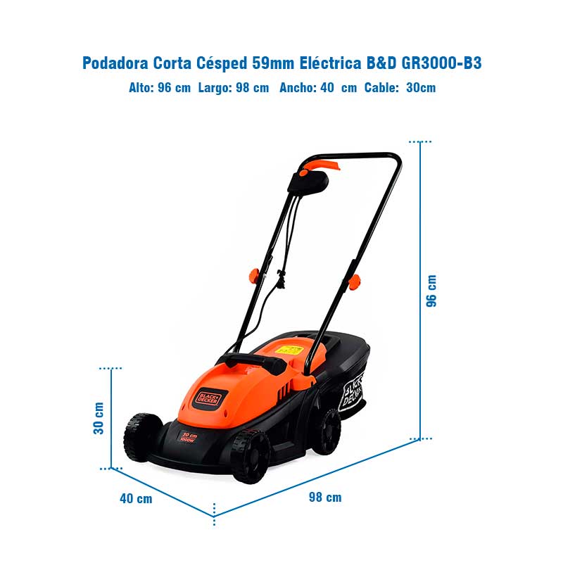Corta Césped Eléctrico Black & Decker 1000 W GR3000-B3.