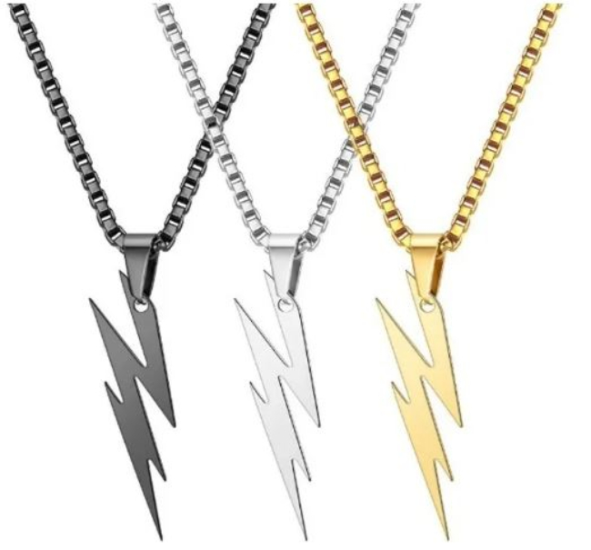 Collar Dije Rayo Trueno Relámpago Acero Regalo Pareja Flash