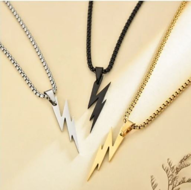 Collar Dije Rayo Trueno Relámpago Acero Regalo Pareja Flash