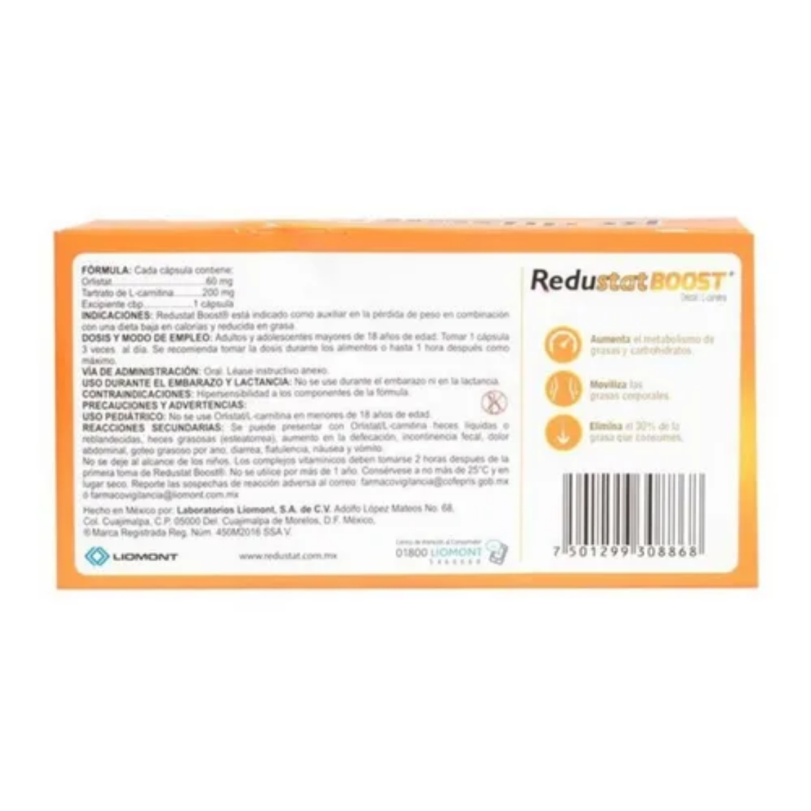 orlistat l carnitina 60 mg 200 mg para que sirve Redustat Boost / con 21 Cápsulas Orlistat 120 mg, 84 Cápsulas