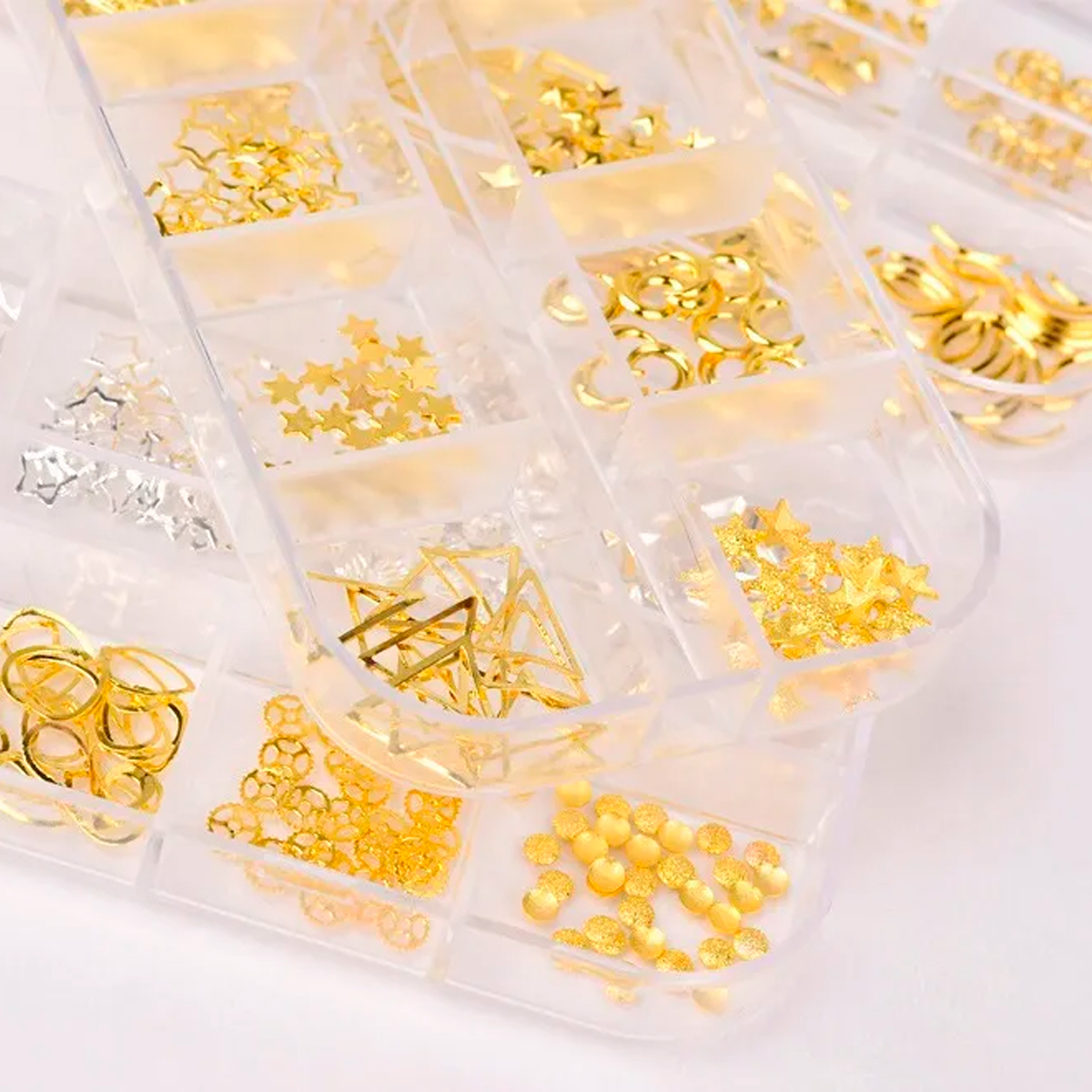 Uñas decoración Set uñas 4 Piezas Dorado Plata Tornasol Bronce 12 Patrones Diferentes .