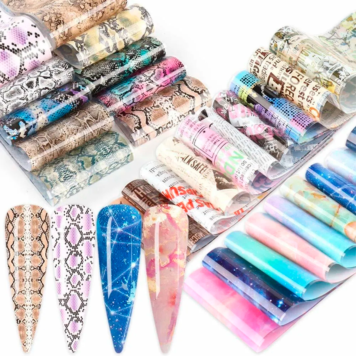 50 Pegatinas Para Decorar Uñas Trasnferencia de Laminas Foil Surtido Mixto