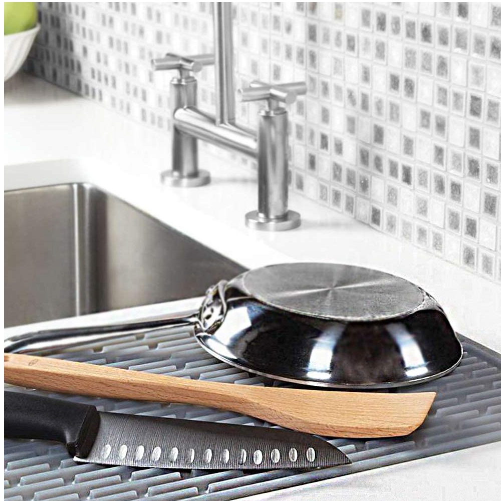 Muelle14 - Escurridor para Platos, Tapete de Silicona resistente al calor 27x20x0.5cm (gris) 