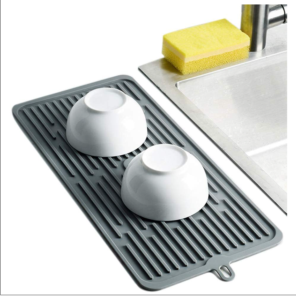 Muelle14 - Escurridor para Platos, Tapete de Silicona resistente al calor 27x20x0.5cm (gris) 