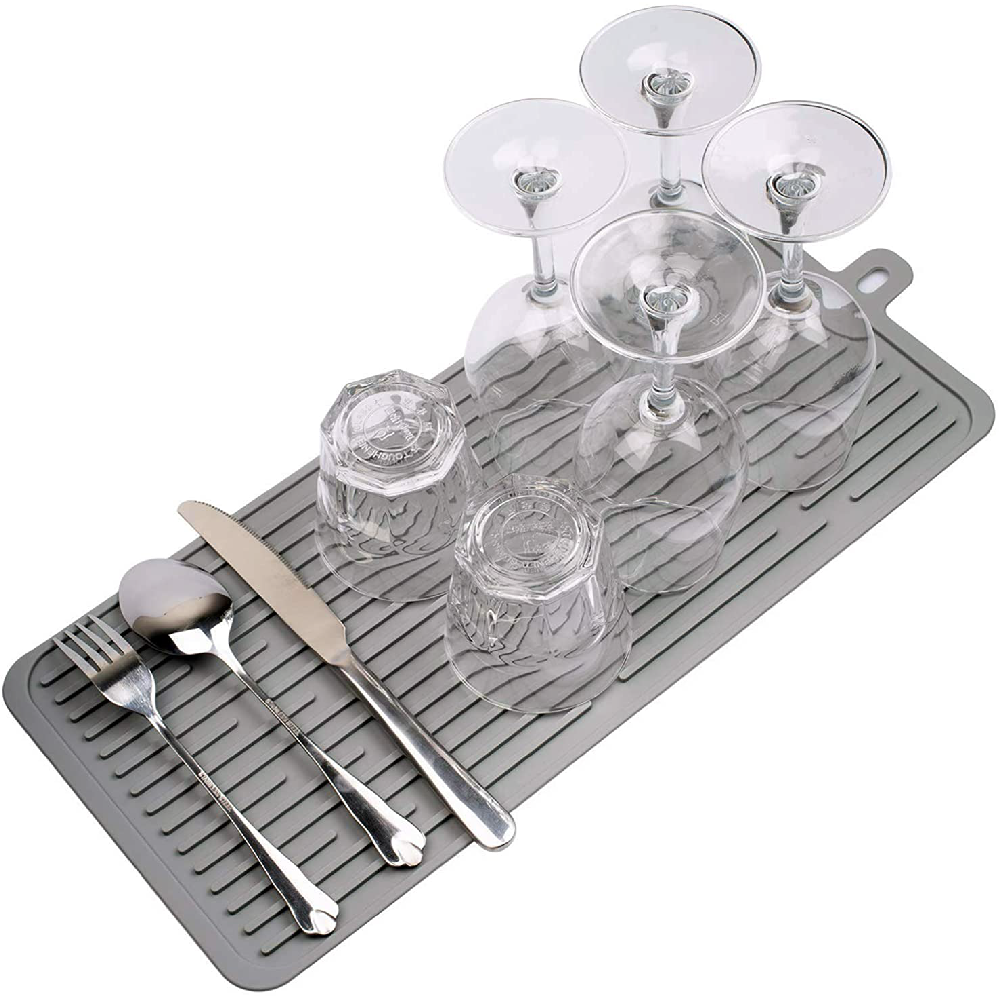 Muelle14 - Escurridor para Platos, Tapete de Silicona resistente al calor 27x20x0.5cm (gris) 