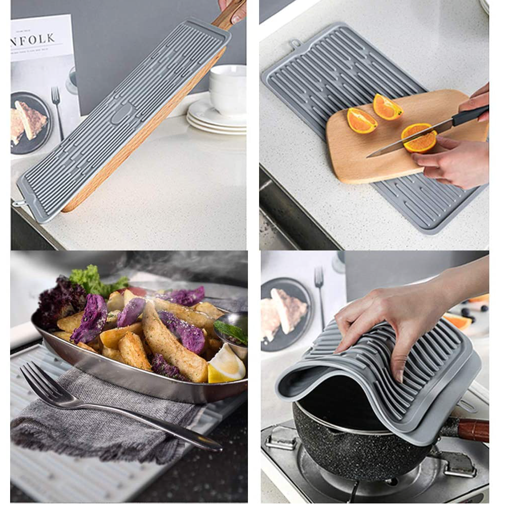 Muelle14 - Escurridor para Platos, Tapete de Silicona resistente al calor 27x20x0.5cm (gris) 