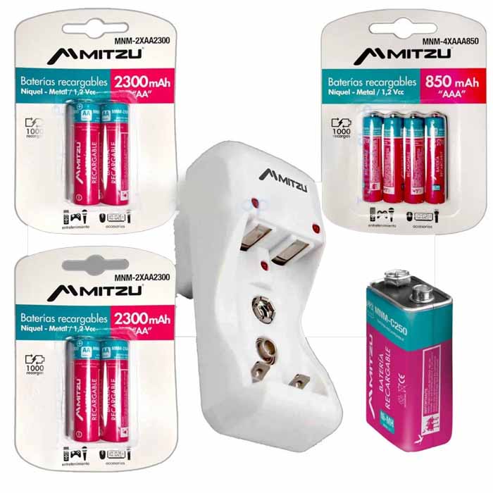 Cargador + 1 Pila 9v + 4 Doble Aa + 4 Triple A Recargables