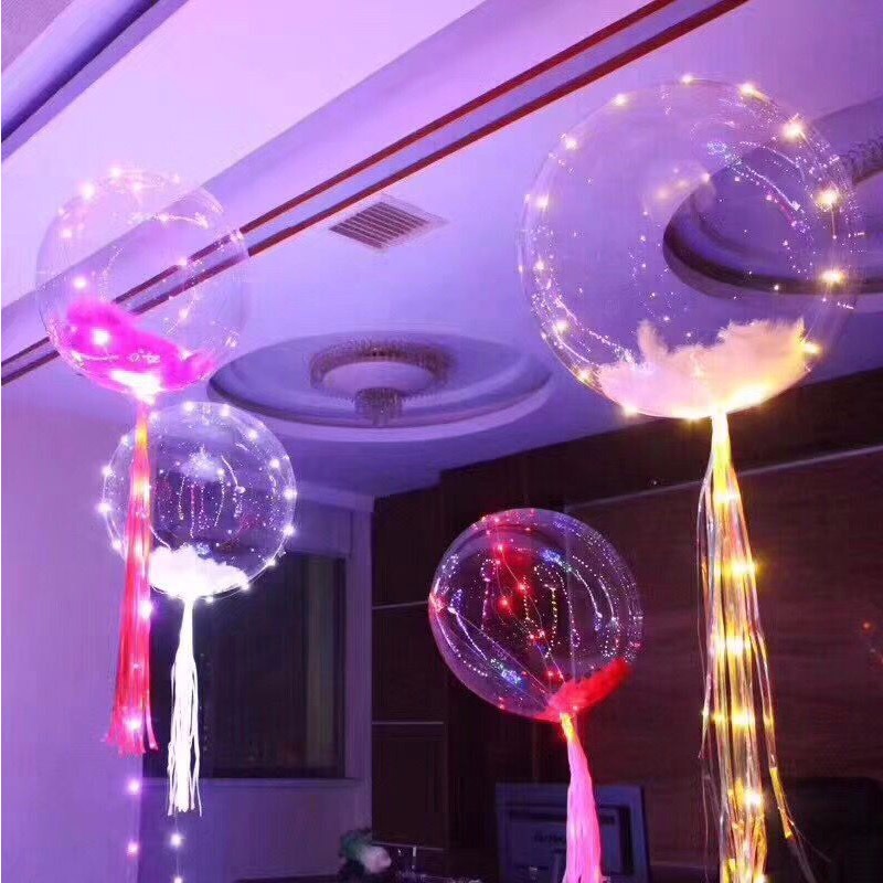Globo Led + Pilas + Plumas Globos Con Luces De Colores
