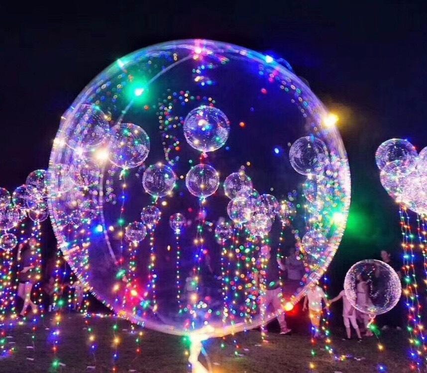 Globo Led + Pilas + Plumas Globos Con Luces De Colores