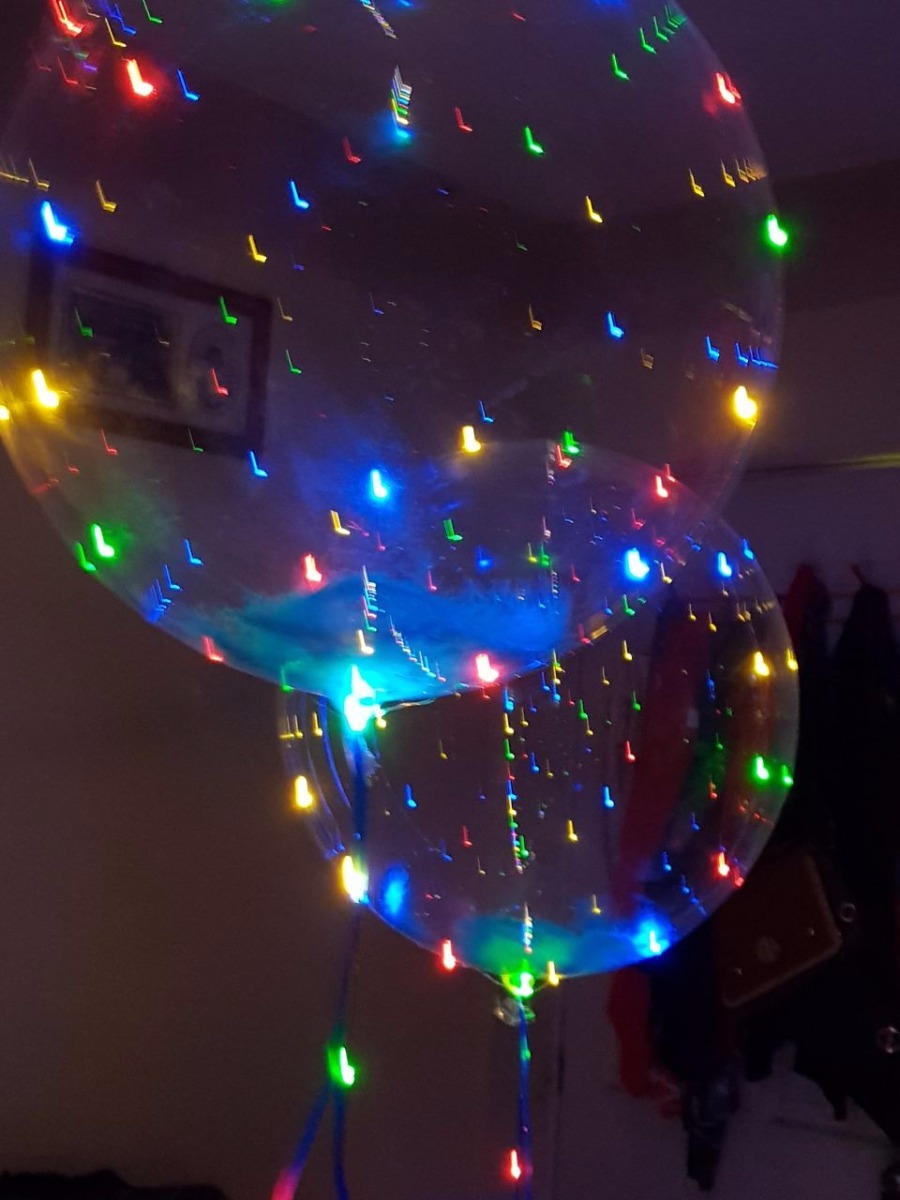 Globo Led + Pilas + Plumas Globos Con Luces De Colores