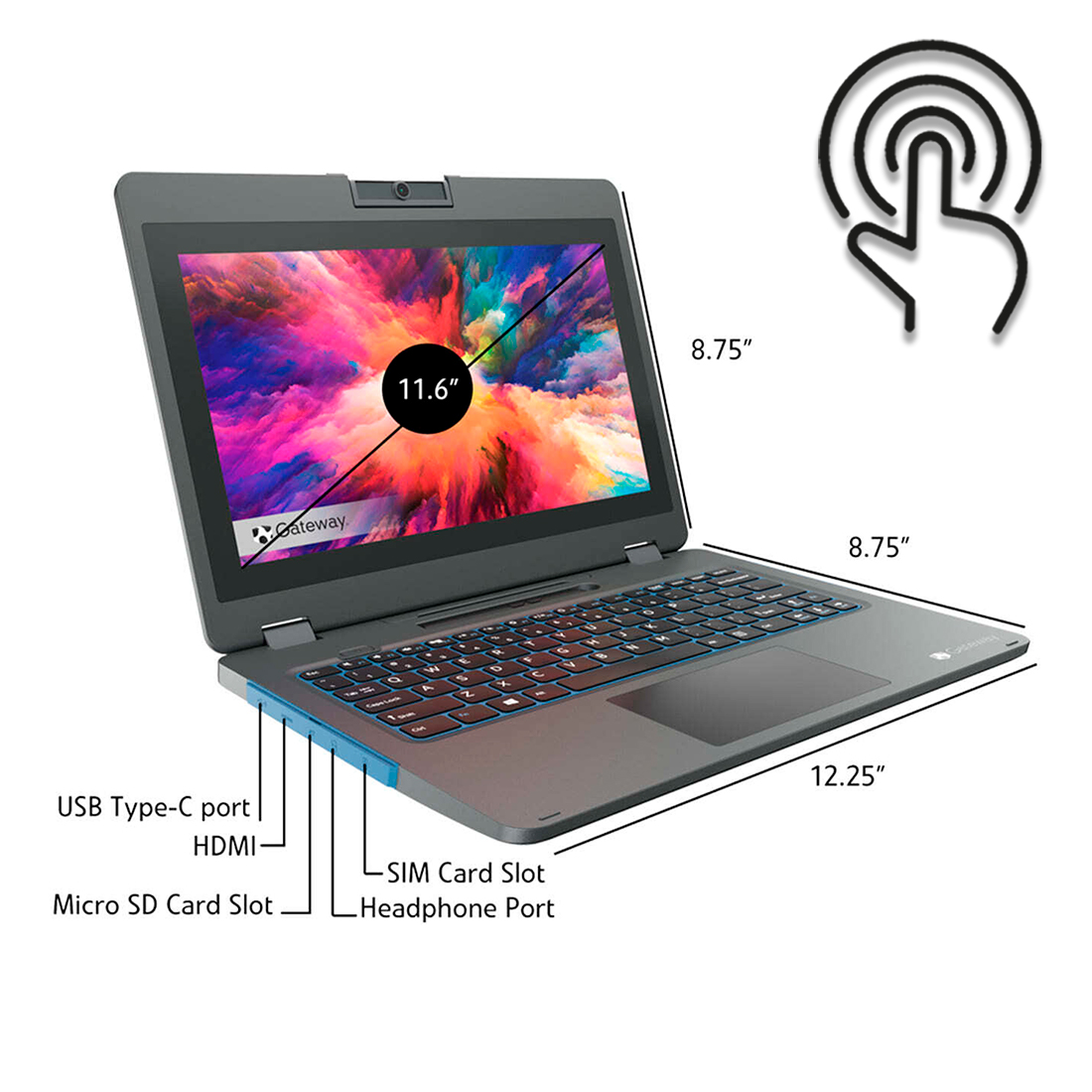 Laptop GATEWAY 64GB eMMC 4gb Portátil convertible 2 en 1 de 11,6" + Mouse + Base + Memoria
