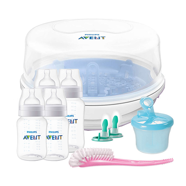 Biberones Anticolicos y Esterilizador Philips Avent Rosa 9pz
