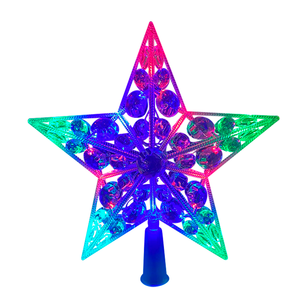 Adorno Punta De Árbol Estrella Detalles Luz Led Multicolor Plástico Resistente Transparente